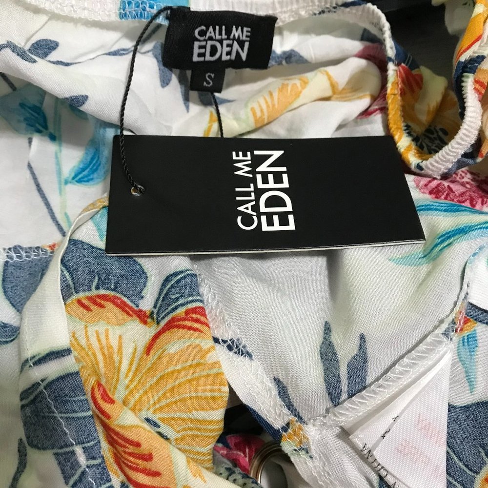 Call Me Eden Floral Crop Top Cap Sleeve Lace Up/Tie Front Small NWT - Picture 5 of 5